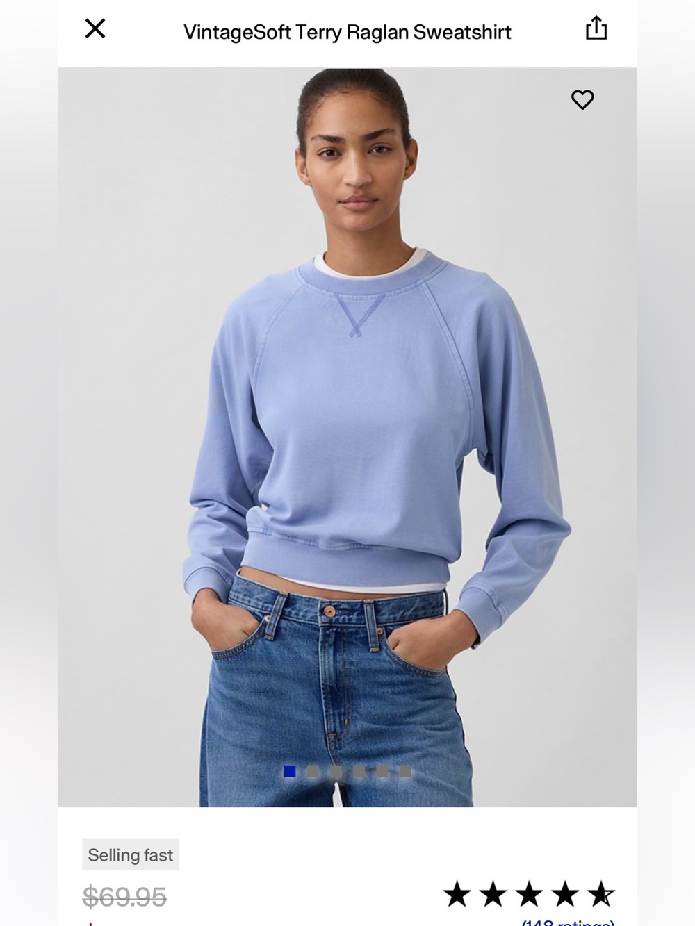 Gap VintageSoft Terry Raglan Sweatshirt in Blue size S LIKE NEW